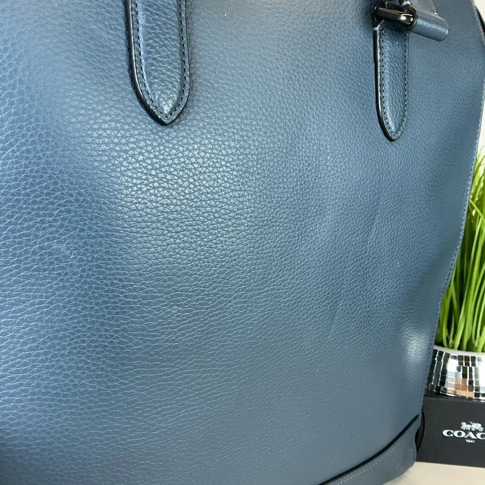 Coach Unisex Graham Stripe Blue‎ Leather Large Tote Shoulder Bag Work Laptop